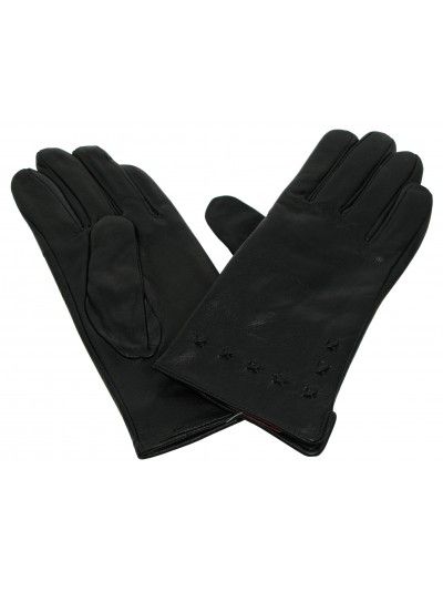 Skórzane rękawiczki damskie z przeszyciem czarne